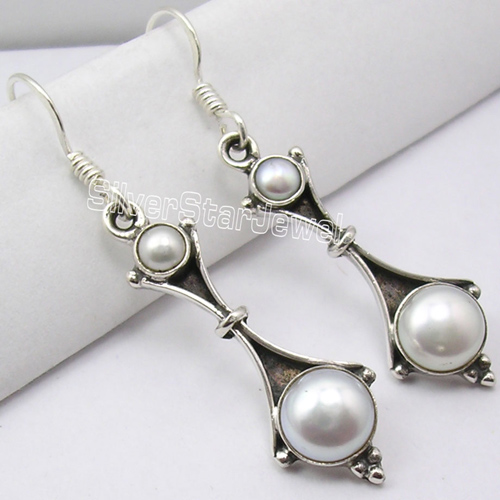 925 Solid Silver 2 Beautiful FRESH WATER PEARL RETRO STYLE Earrings