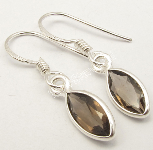 Limited Offer !! 925 Solid Silver Smoky Quartz Handmade Earrings