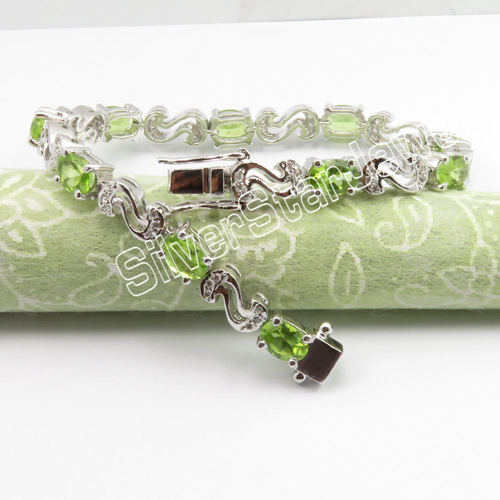 925 Silver High Quality Peridot Rhodium Plated Bracelet 7.4