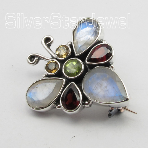 .925 Pure Silver Authentic MULTISTONES BUTTERFLY STYLE BROACH BROOCH