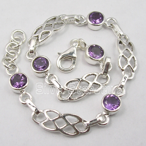 Sterling Silver Amethyst Bracelet 7.7"