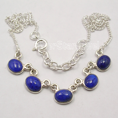 925 Sterling Silver Genuine LAPIS LAZULI EXTRA ORDINARY Necklace 16.8"