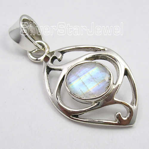 925 Silver Rainbow Moonstone Pendant 1.5" New Fashion Jewelry