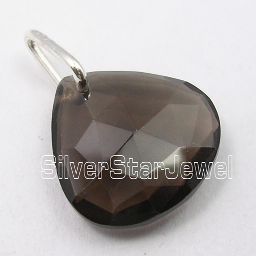 925 Silver CUT SMOKY QUARTZ NEW Pendant